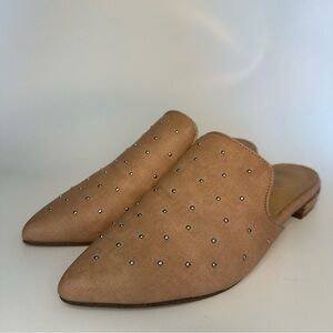 Mi.iM Mules Tan Beige Slides Studded Flat Shoes Leather Size Women's 6.5 Cushion
